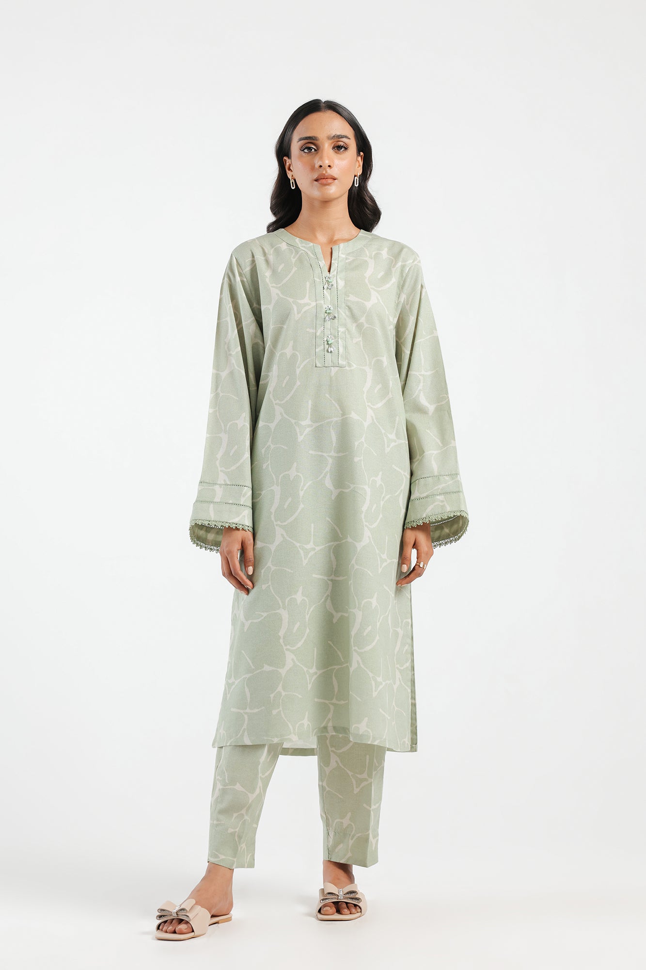 Ethnic Green 2 Piece Cotton Linen Outfit