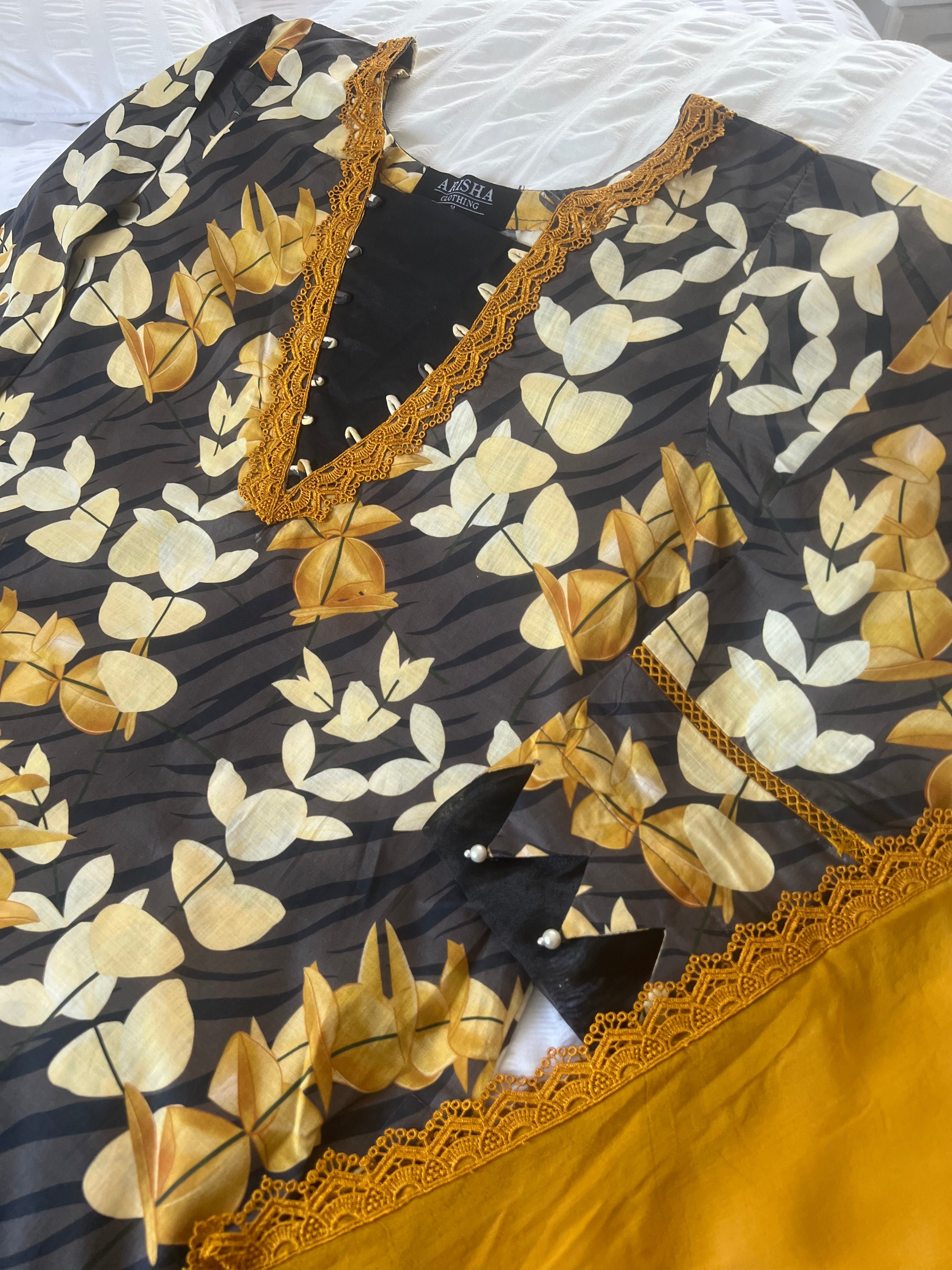 Baroque Black & Yellow 3 Piece Lawn Outfit