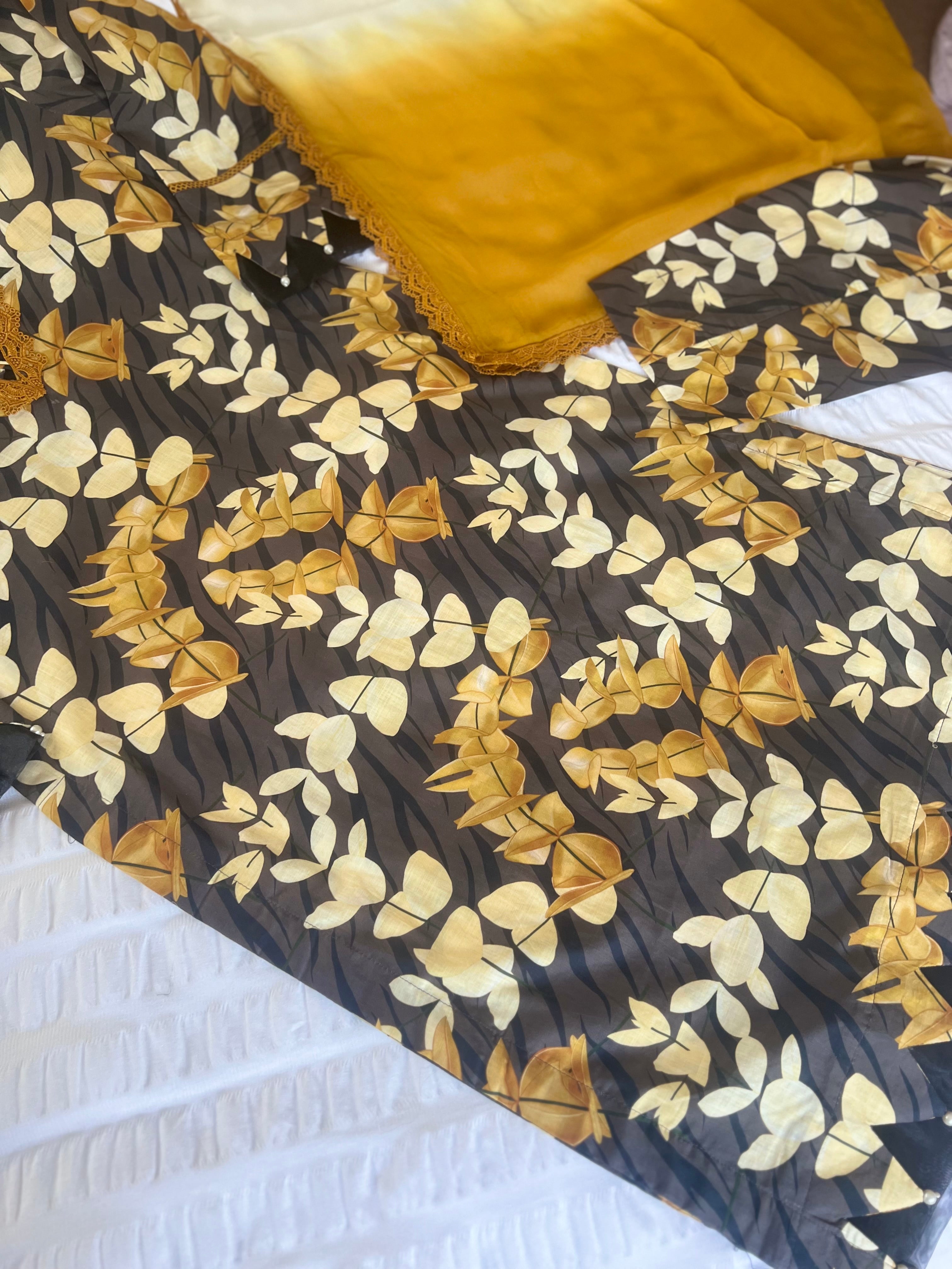 Baroque Black & Yellow 3 Piece Lawn Outfit